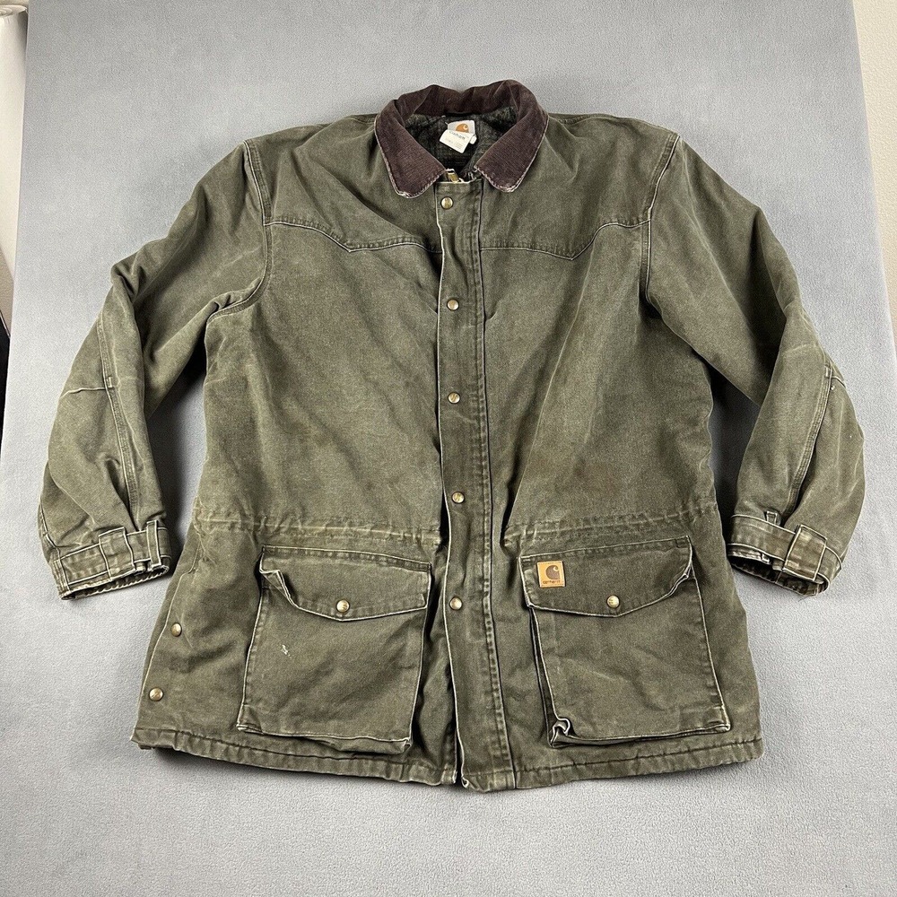 Vintage Carhartt Jacket Mens 2XL Green Barn Coat Blanket Lined Workwear Thrashed